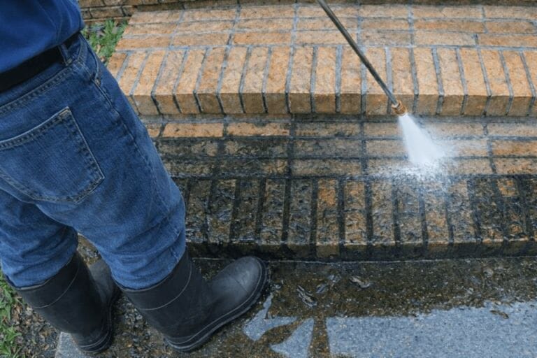 Power Washing Some Brick Steps