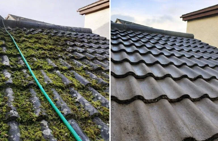 Pressure Washing Tile Roof Before and After