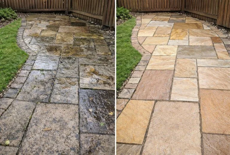 Stone Patio Before and After Pressure Washing